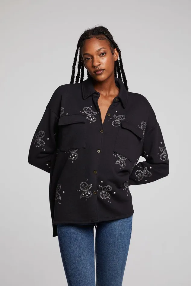 Womens Tops Chaser Brand Allover Paisley Button Down