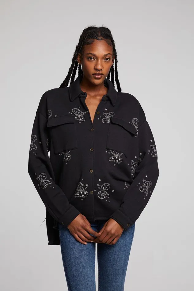 Womens Tops Chaser Brand Allover Paisley Button Down