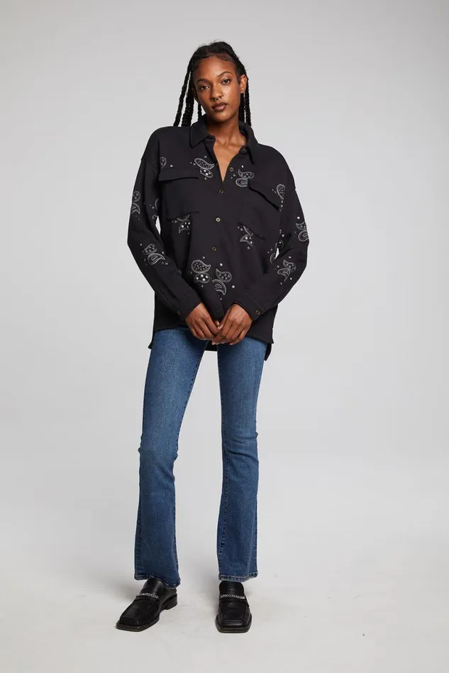 Womens Tops Chaser Brand Allover Paisley Button Down