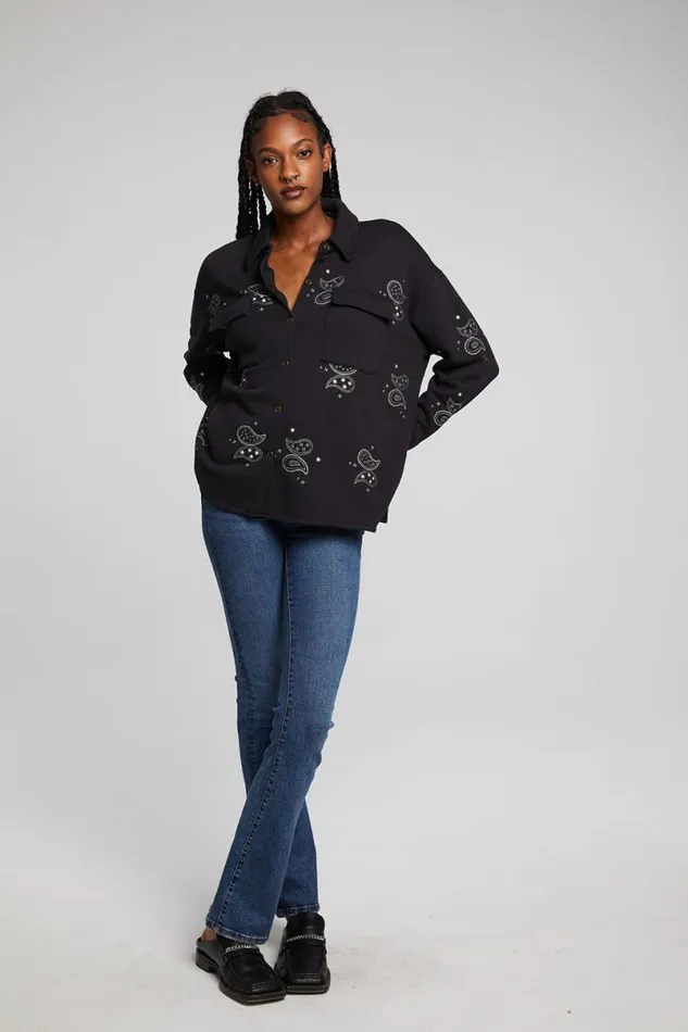 Womens Tops Chaser Brand Allover Paisley Button Down