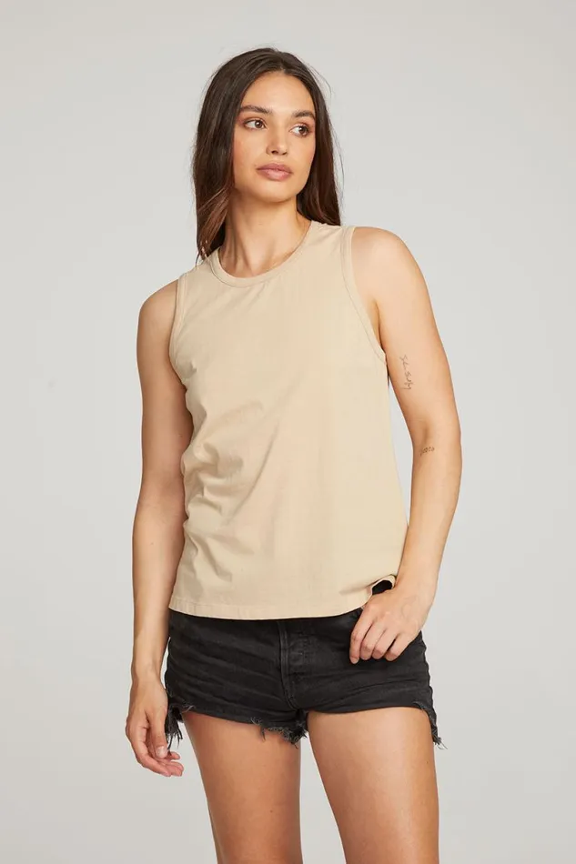 Womens Tops Chaser Brand Basic Cappuccino Slit Tank