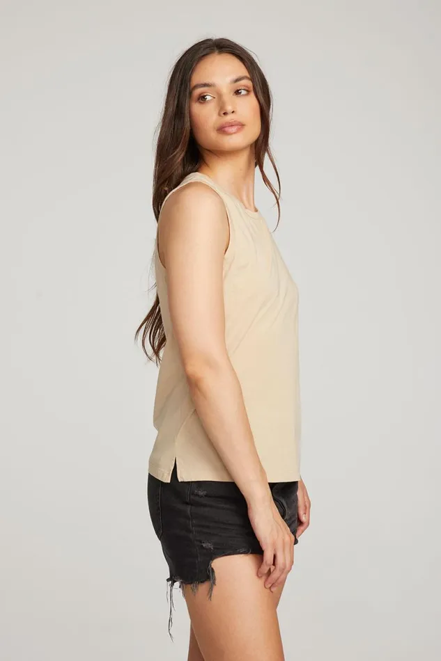 Womens Tops Chaser Brand Basic Cappuccino Slit Tank