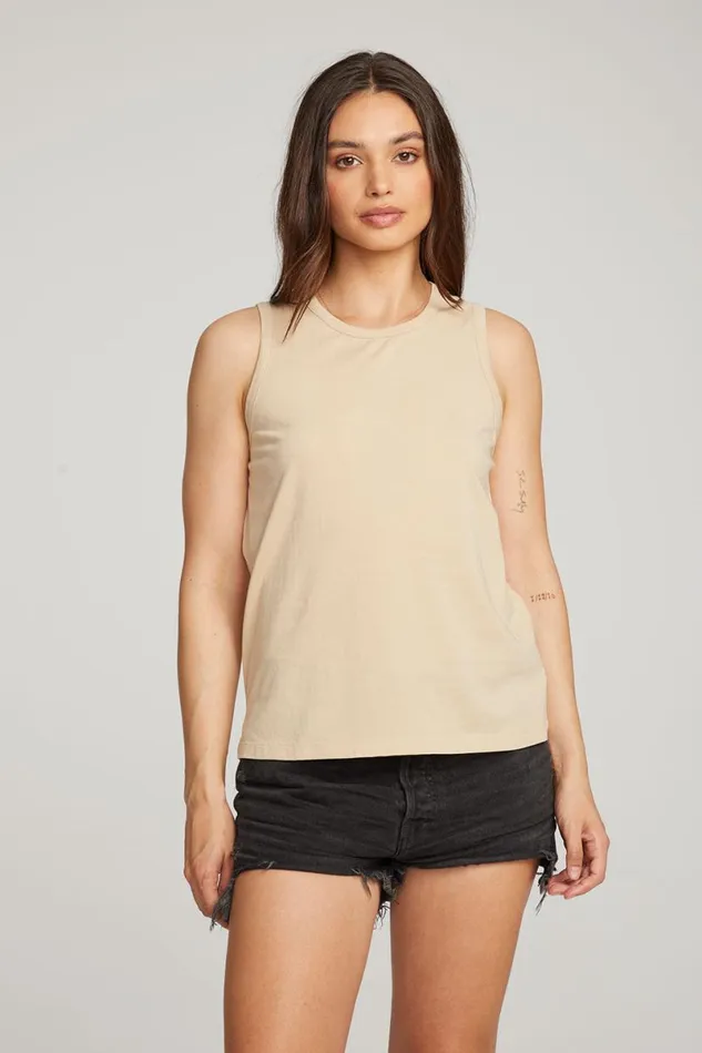 Womens Tops Chaser Brand Basic Cappuccino Slit Tank