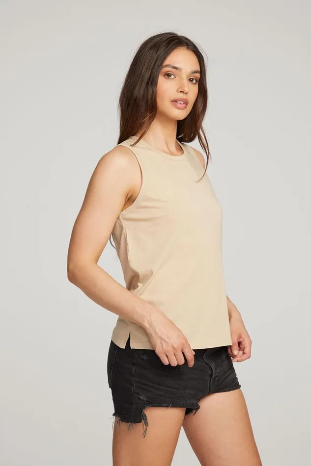 Womens Tops Chaser Brand Basic Cappuccino Slit Tank