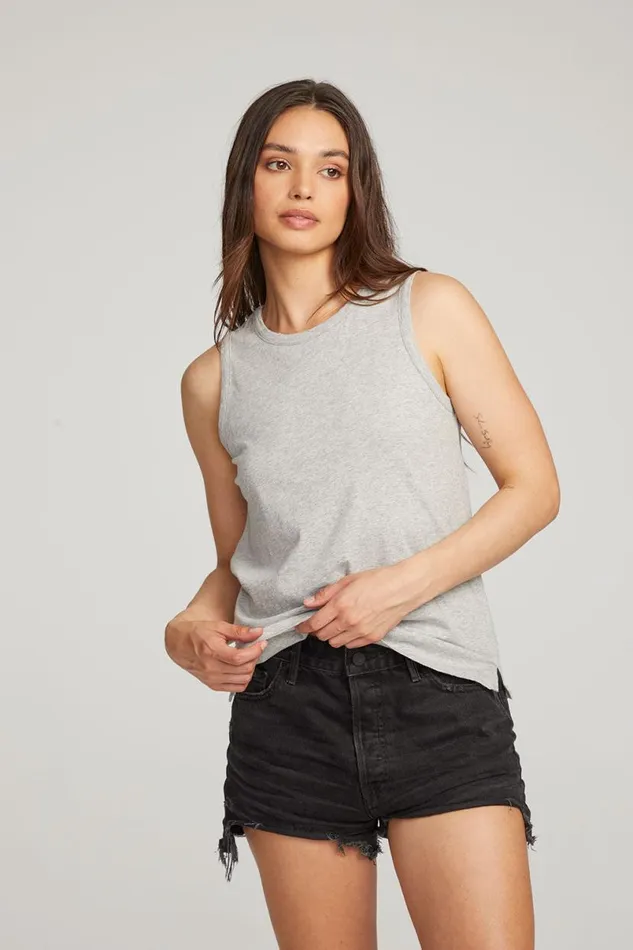 Womens Tops Chaser Brand Basic Heather Grey Slit Tank