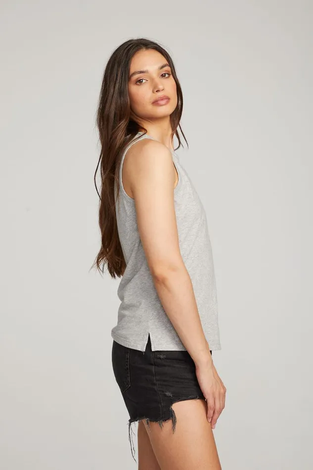 Womens Tops Chaser Brand Basic Heather Grey Slit Tank