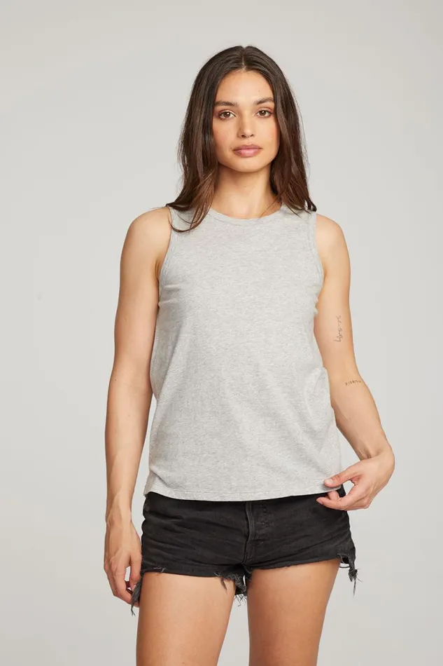 Womens Tops Chaser Brand Basic Heather Grey Slit Tank