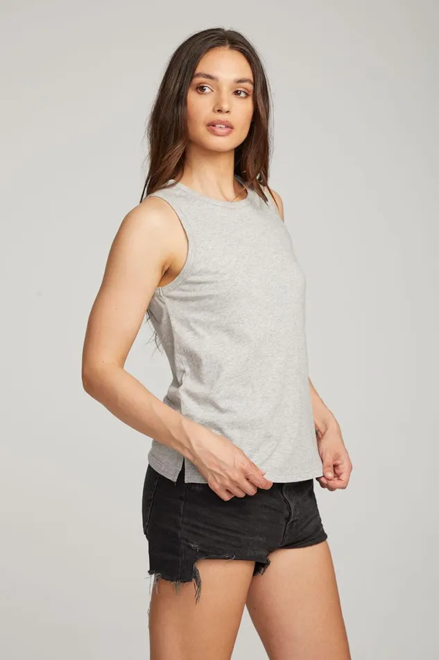Womens Tops Chaser Brand Basic Heather Grey Slit Tank