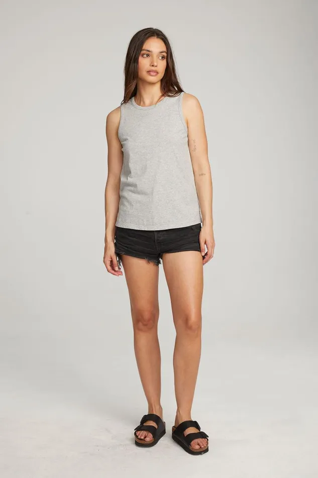 Womens Tops Chaser Brand Basic Heather Grey Slit Tank