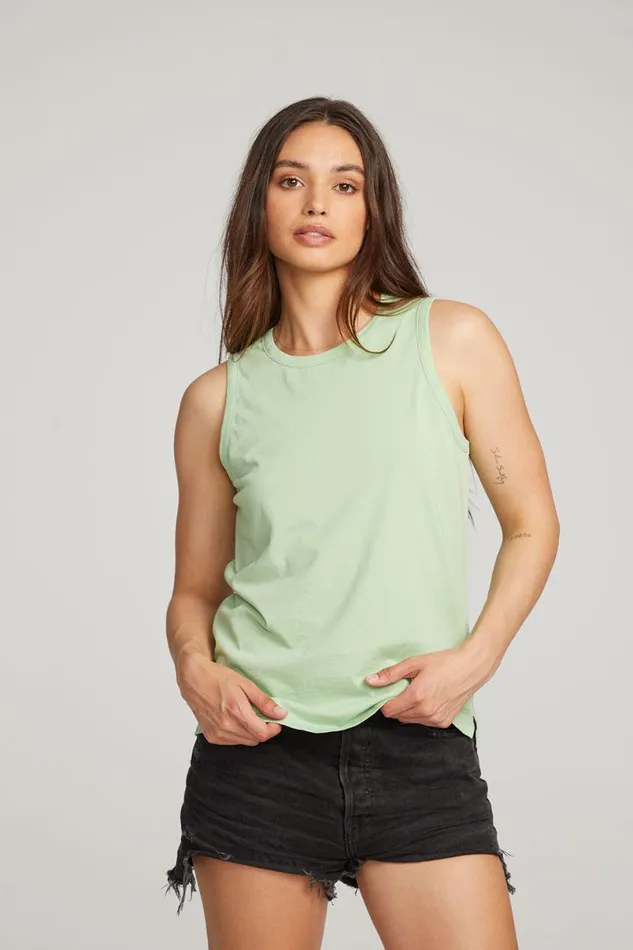 Womens Tops Chaser Brand Basic Quiet Green Slit Tank