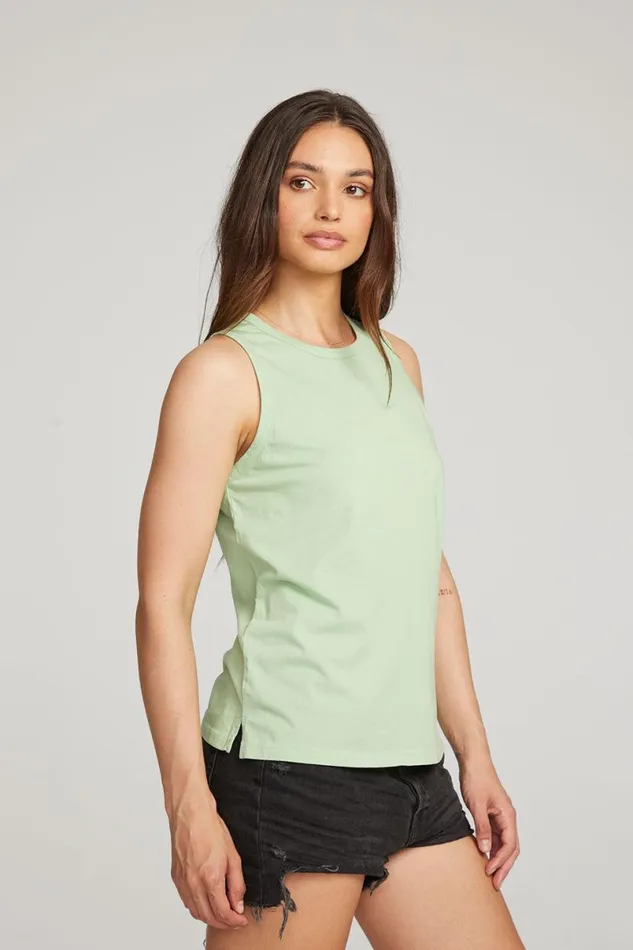 Womens Tops Chaser Brand Basic Quiet Green Slit Tank