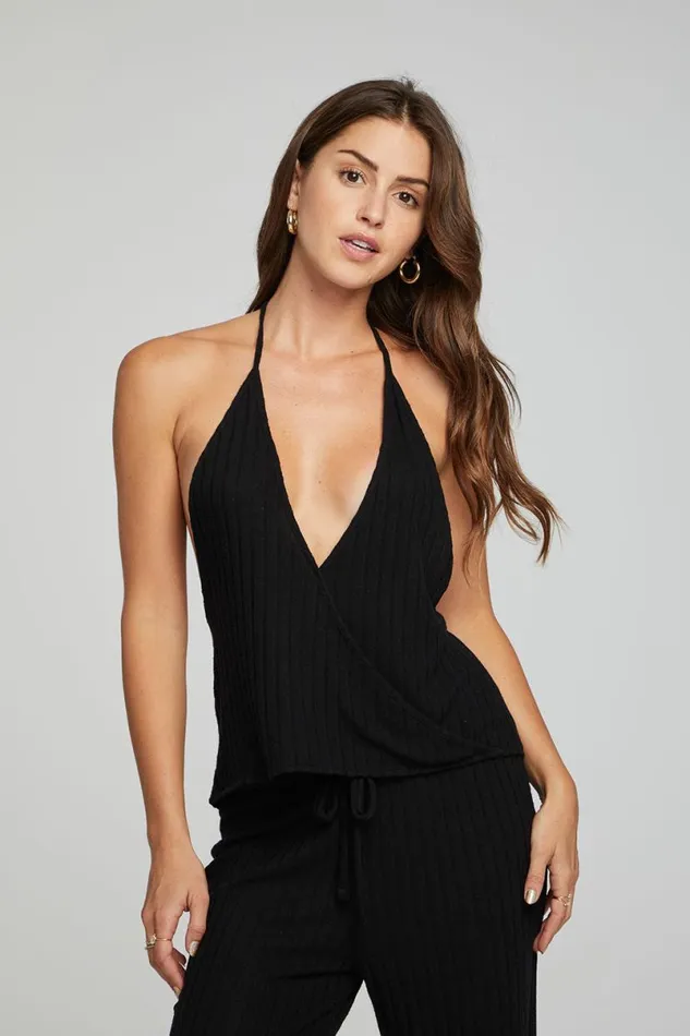 Womens Tops Chaser Brand Bowery Halter Top 8211 Black Onyx