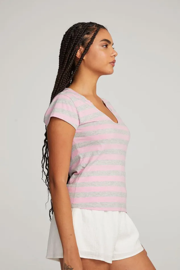 Womens Tops Chaser Brand Chandler Pastel Lavender Stripe Tee