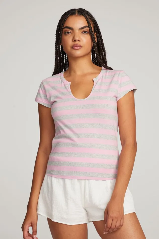 Womens Tops Chaser Brand Chandler Pastel Lavender Stripe Tee