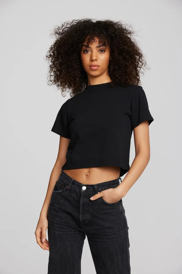 Womens Tops Chaser Brand Coast Cotton Jersey Mockneck Tee With Rib