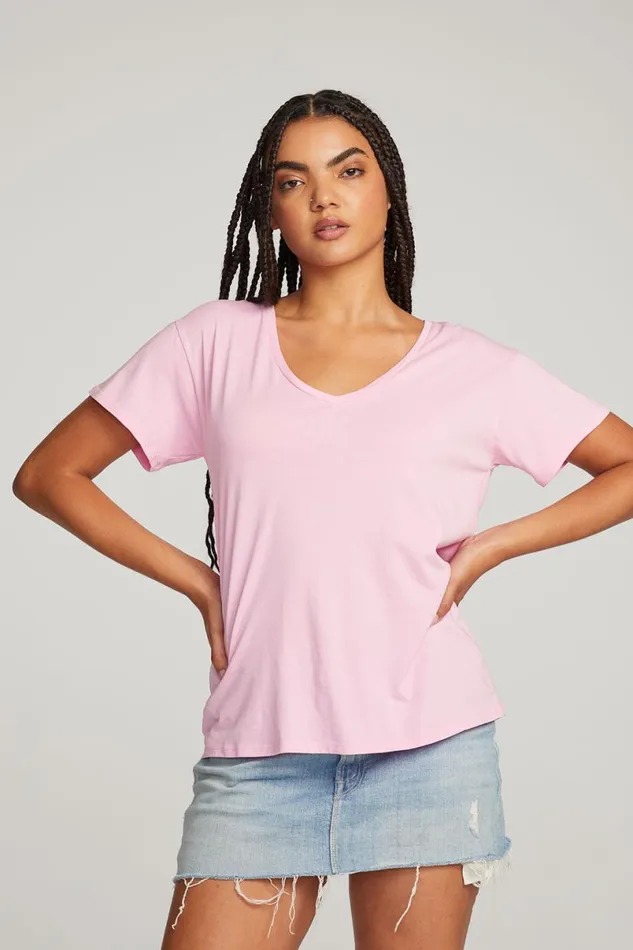 Womens Tops Chaser Brand Everyday Essential Pastel Lavender Vneck Tee