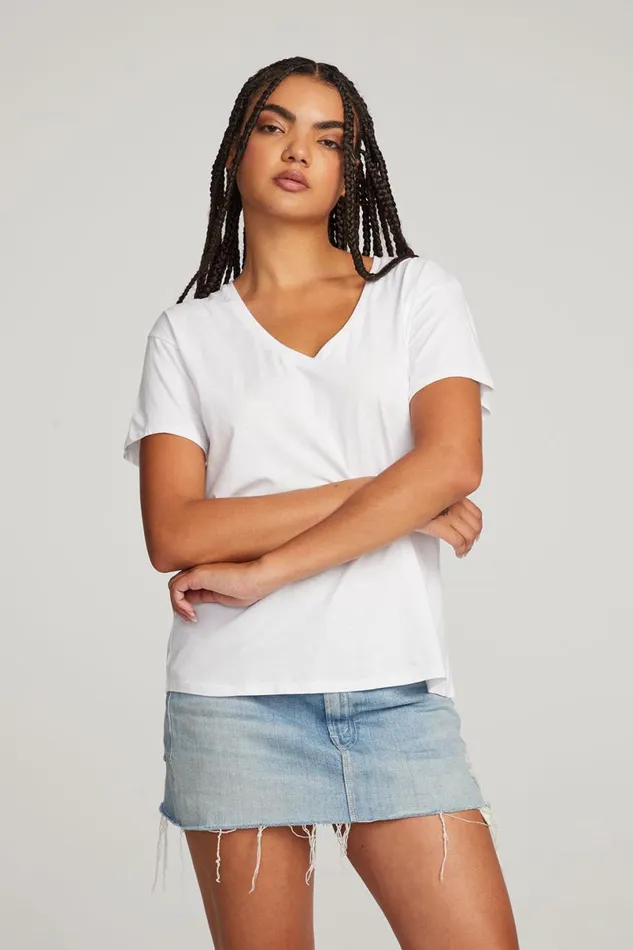 Womens Tops Chaser Brand Everyday Essential White Vneck Tee