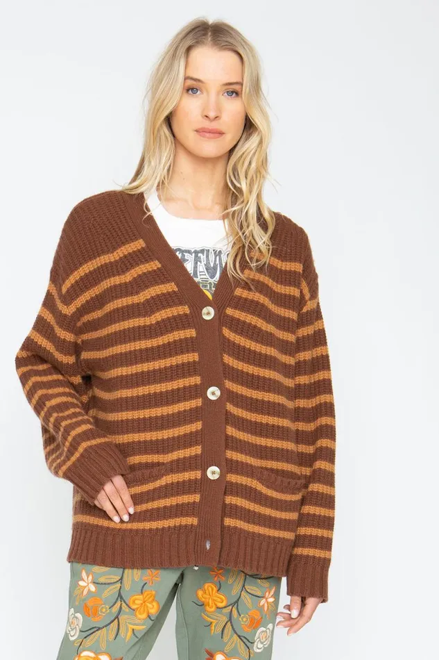 Womens Tops Chaser Brand Grandpa Cardigan 8211 Brown Beige