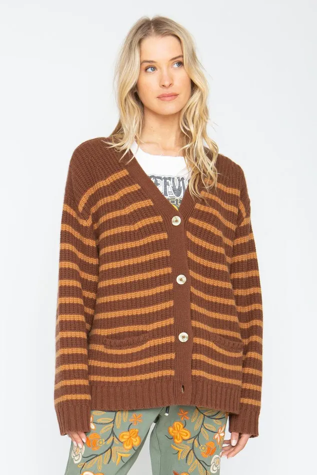 Womens Tops Chaser Brand Grandpa Cardigan 8211 Brown Beige