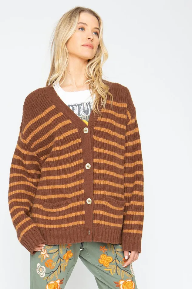 Womens Tops Chaser Brand Grandpa Cardigan 8211 Brown Beige
