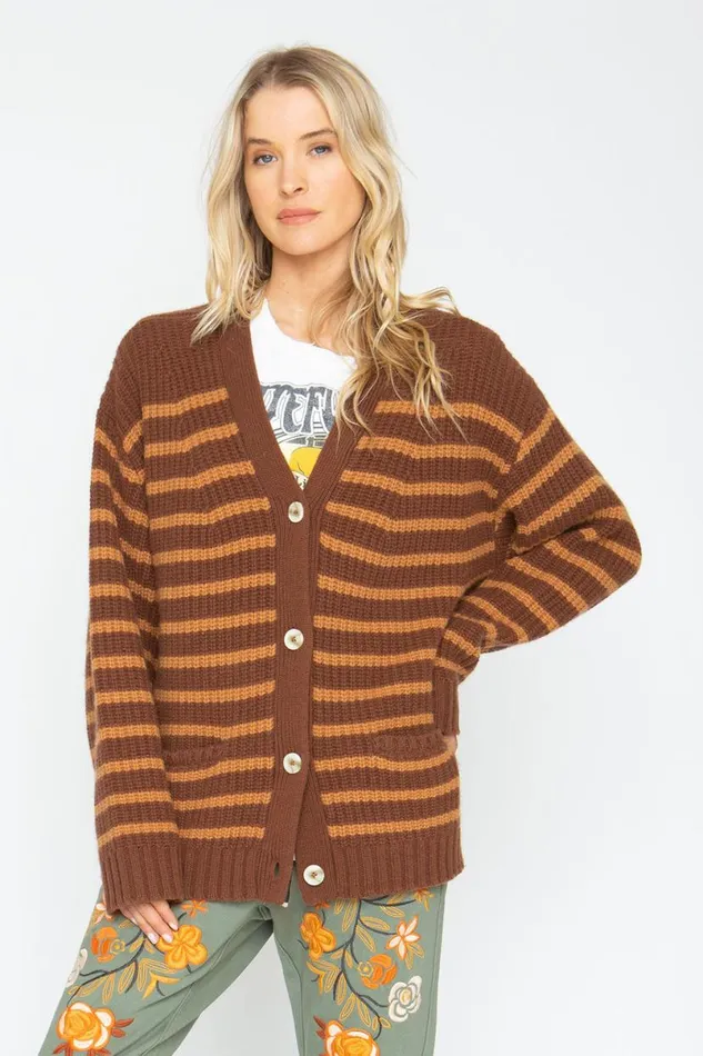 Womens Tops Chaser Brand Grandpa Cardigan 8211 Brown Beige