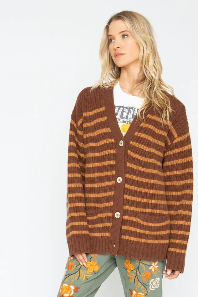 Womens Tops Chaser Brand Grandpa Cardigan 8211 Brown Beige