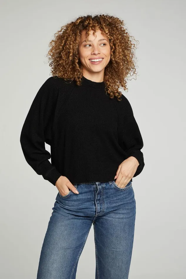 Womens Tops Chaser Brand Long Sleeve Cropped Mock Neck Raglan Tee