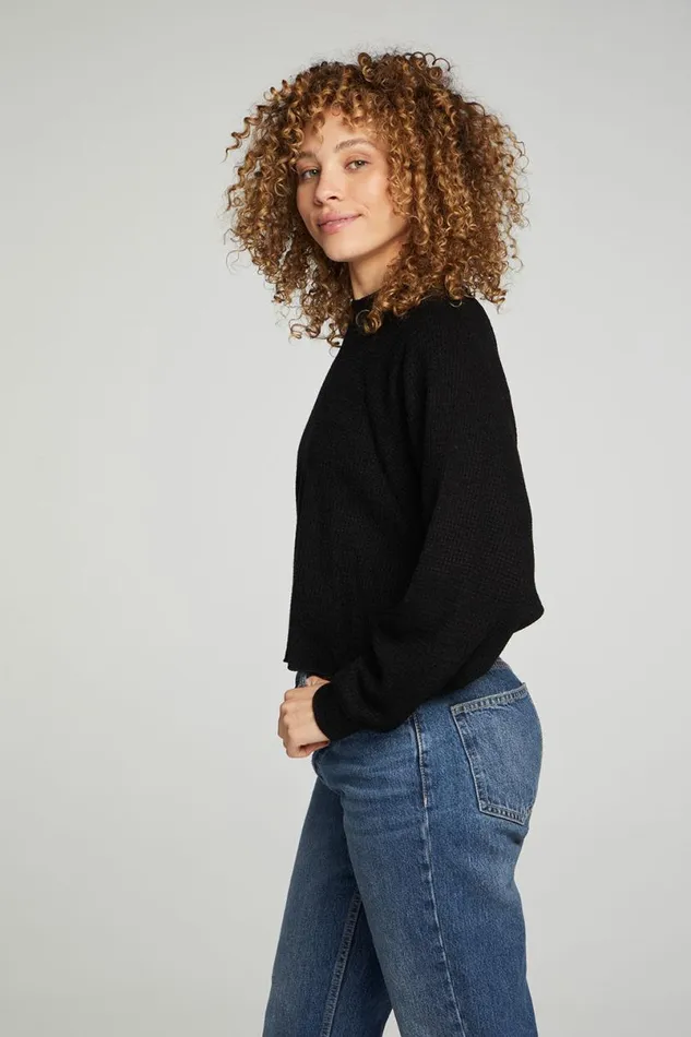 Womens Tops Chaser Brand Long Sleeve Cropped Mock Neck Raglan Tee