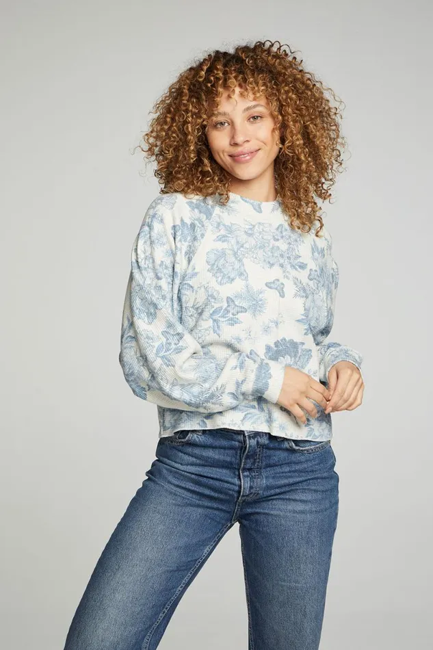 Womens Tops Chaser Brand Long Sleeve Cropped Mock Neck Raglan Tee