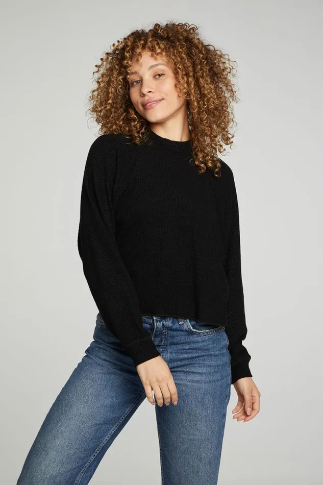 Womens Tops Chaser Brand Long Sleeve Cropped Mock Neck Raglan Tee