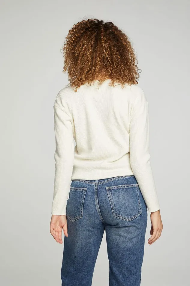 Womens Tops Chaser Brand Long Sleeve Snap Henley Drawstring Waist Tee