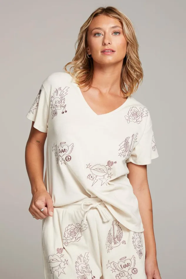 Womens Tops Chaser Brand Love Rock Embroidery Tee