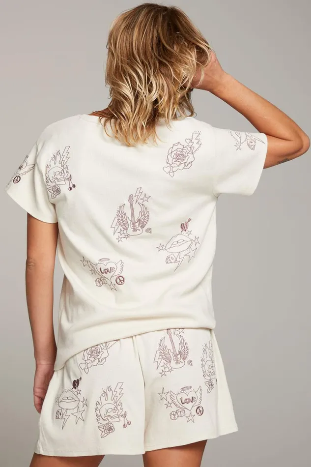 Womens Tops Chaser Brand Love Rock Embroidery Tee
