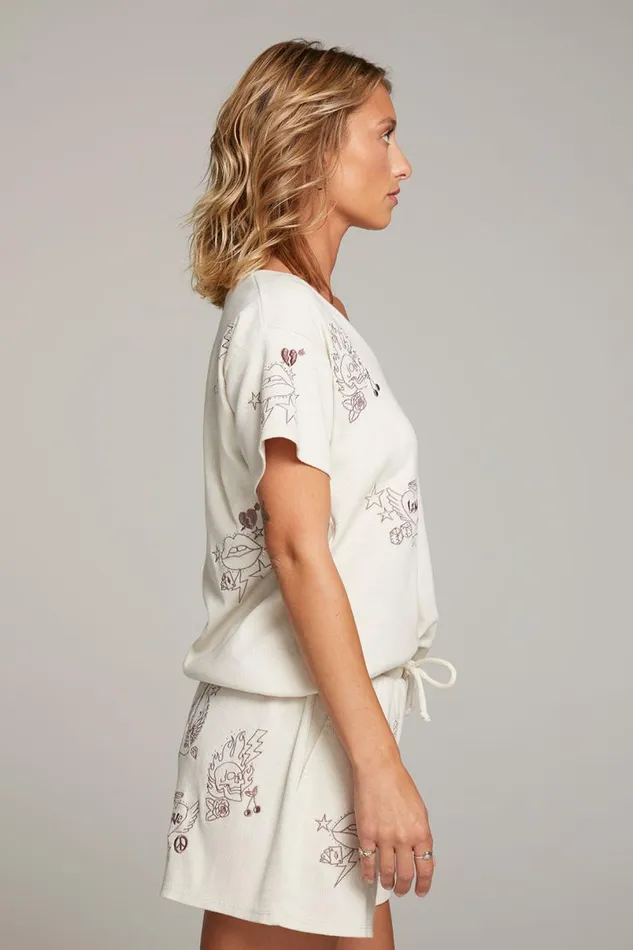 Womens Tops Chaser Brand Love Rock Embroidery Tee