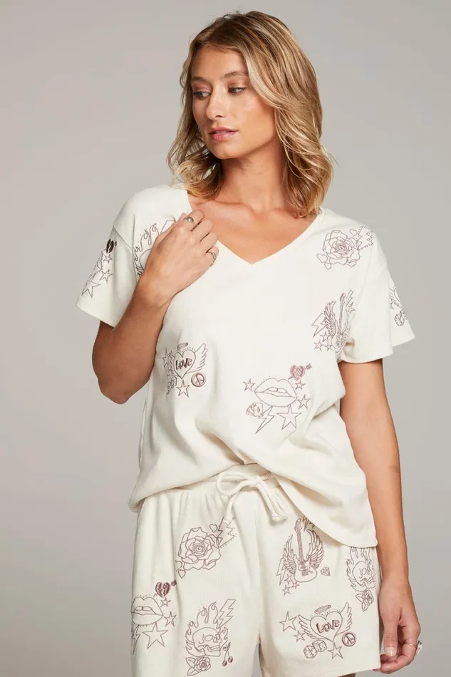 Womens Tops Chaser Brand Love Rock Embroidery Tee