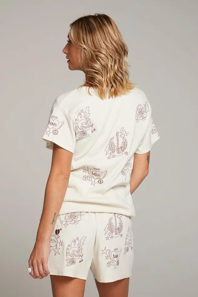 Womens Tops Chaser Brand Love Rock Embroidery Tee