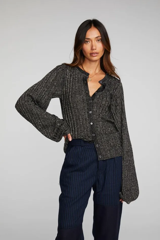 Womens Tops Chaser Brand Lurex Rib Knit Long Sleeve Tunic