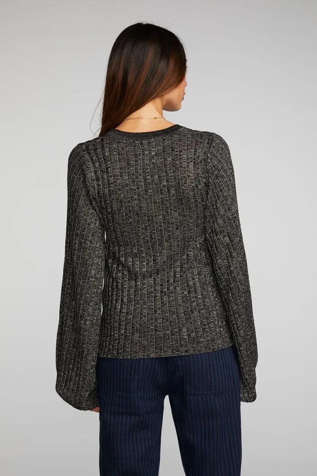 Womens Tops Chaser Brand Lurex Rib Knit Long Sleeve Tunic