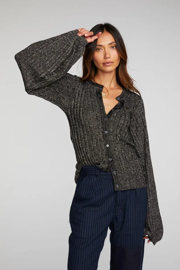 Womens Tops Chaser Brand Lurex Rib Knit Long Sleeve Tunic