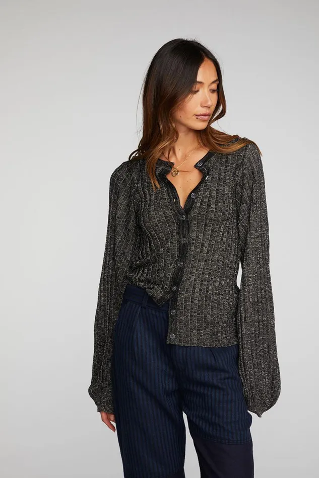 Womens Tops Chaser Brand Lurex Rib Knit Long Sleeve Tunic