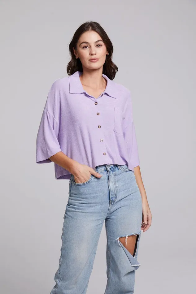Womens Tops Chaser Brand Marine Crop Button Down 8211 Digital Lavender