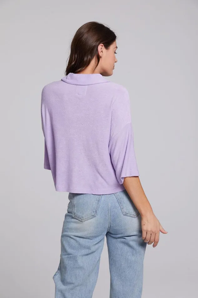 Womens Tops Chaser Brand Marine Crop Button Down 8211 Digital Lavender