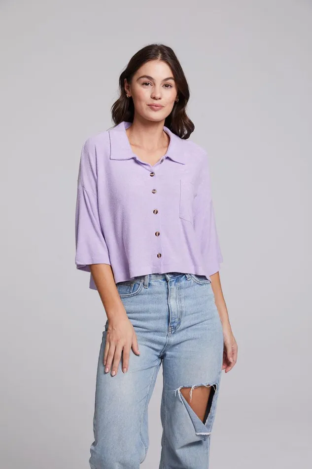 Womens Tops Chaser Brand Marine Crop Button Down 8211 Digital Lavender