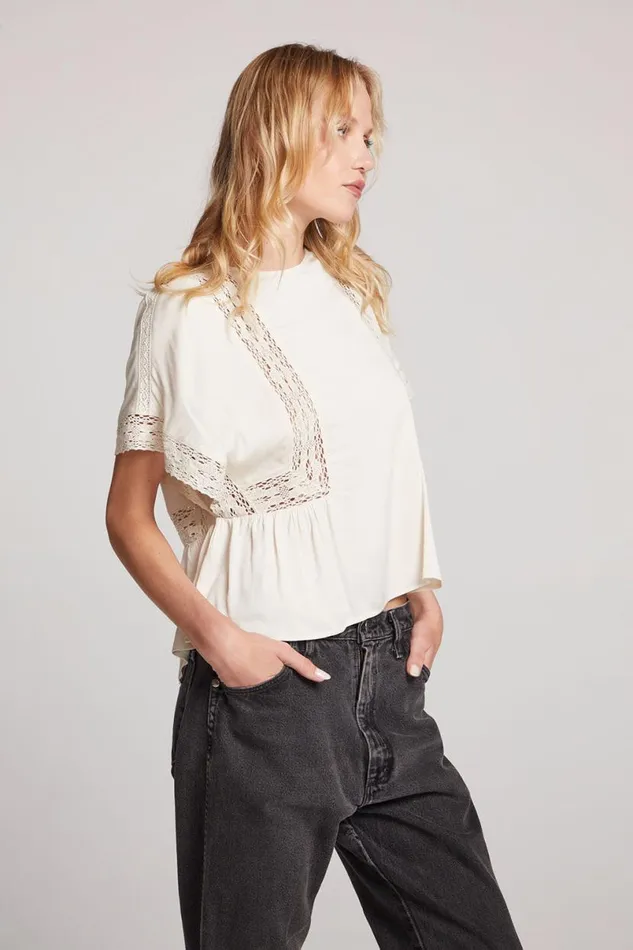 Womens Tops Chaser Brand Petal Starry White Short Sleeve
