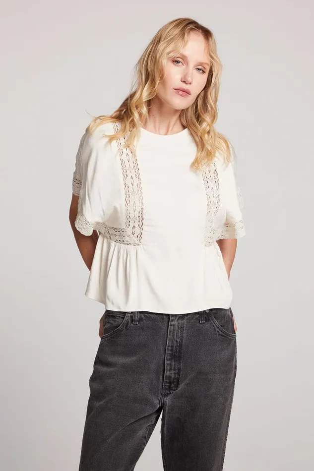 Womens Tops Chaser Brand Petal Starry White Short Sleeve