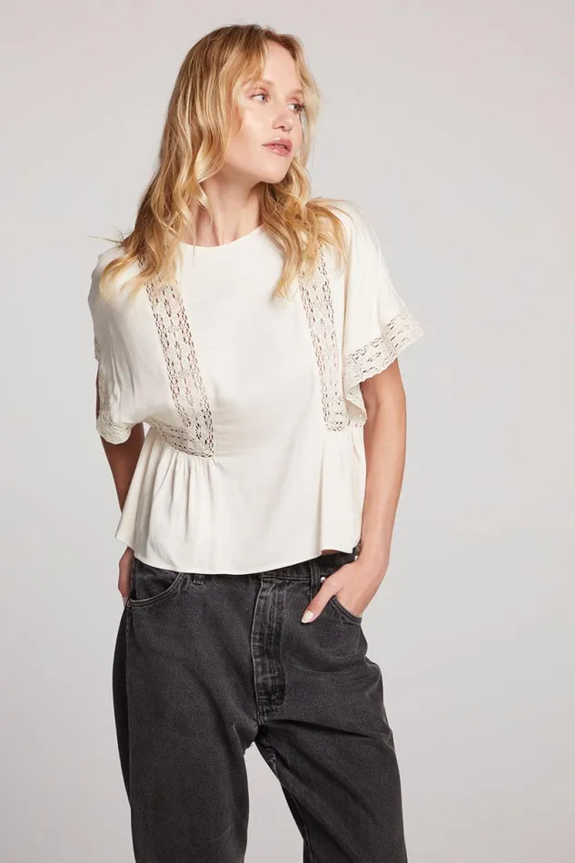 Womens Tops Chaser Brand Petal Starry White Short Sleeve