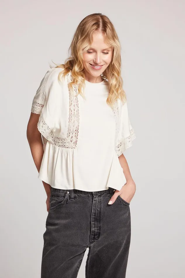 Womens Tops Chaser Brand Petal Starry White Short Sleeve