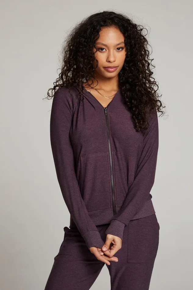 Womens Tops Chaser Brand Plum Perfect Long Sleeve Raglan Zip Up Hoodie