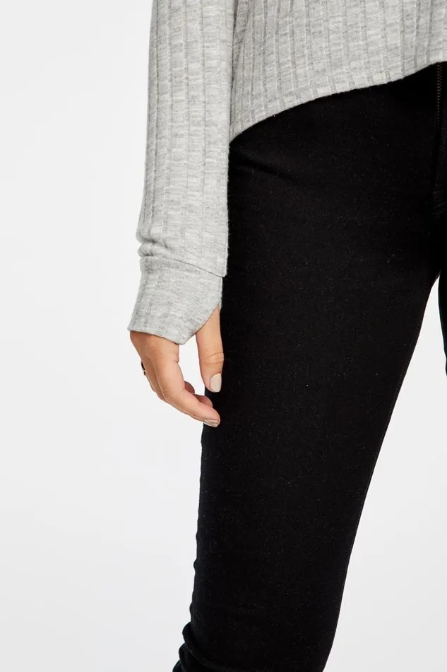 Womens Tops Chaser Brand Poor Boy Rib V Neck Thumbhole Pullover Hoodie