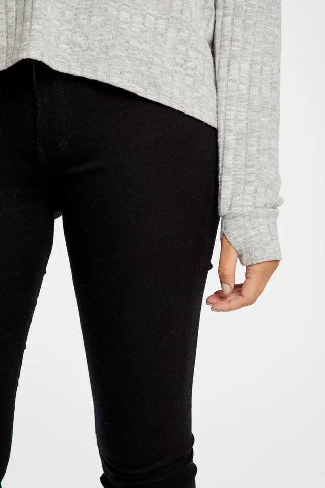 Womens Tops Chaser Brand Poor Boy Rib V Neck Thumbhole Pullover Hoodie
